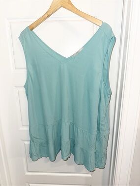 LOFT Teal V-Neck Sleeveless Ruffle Tunic